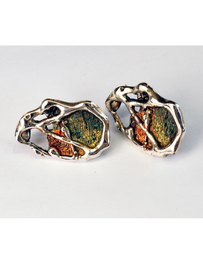 Surrealist Silver Earrings with Fired Enamel
