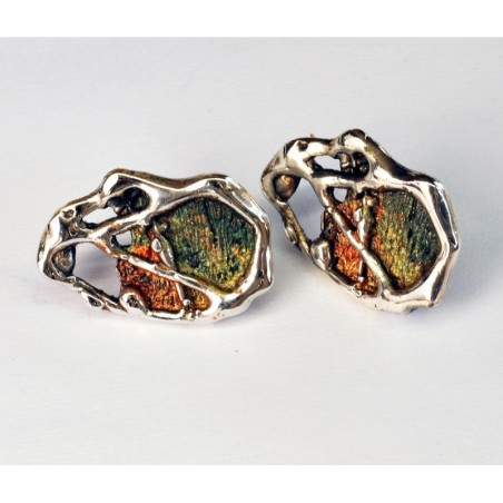 Boucles d'oreilles surréalistes en argent émaillé