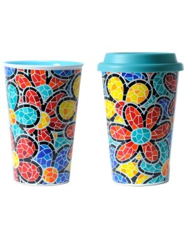 Taza de Cerámica Primavera Trencadís de Gaudí efecto térmico con Tapa
