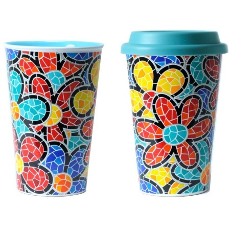 Taza de Cerámica Primavera Trencadís de Gaudí efecto térmico con Tapa