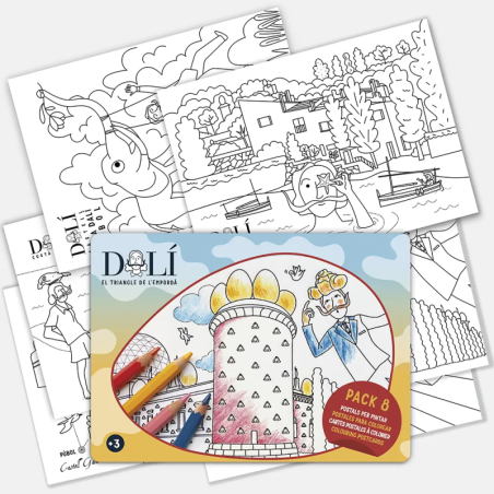 Pack 8 cartes postales Dalí à colorier