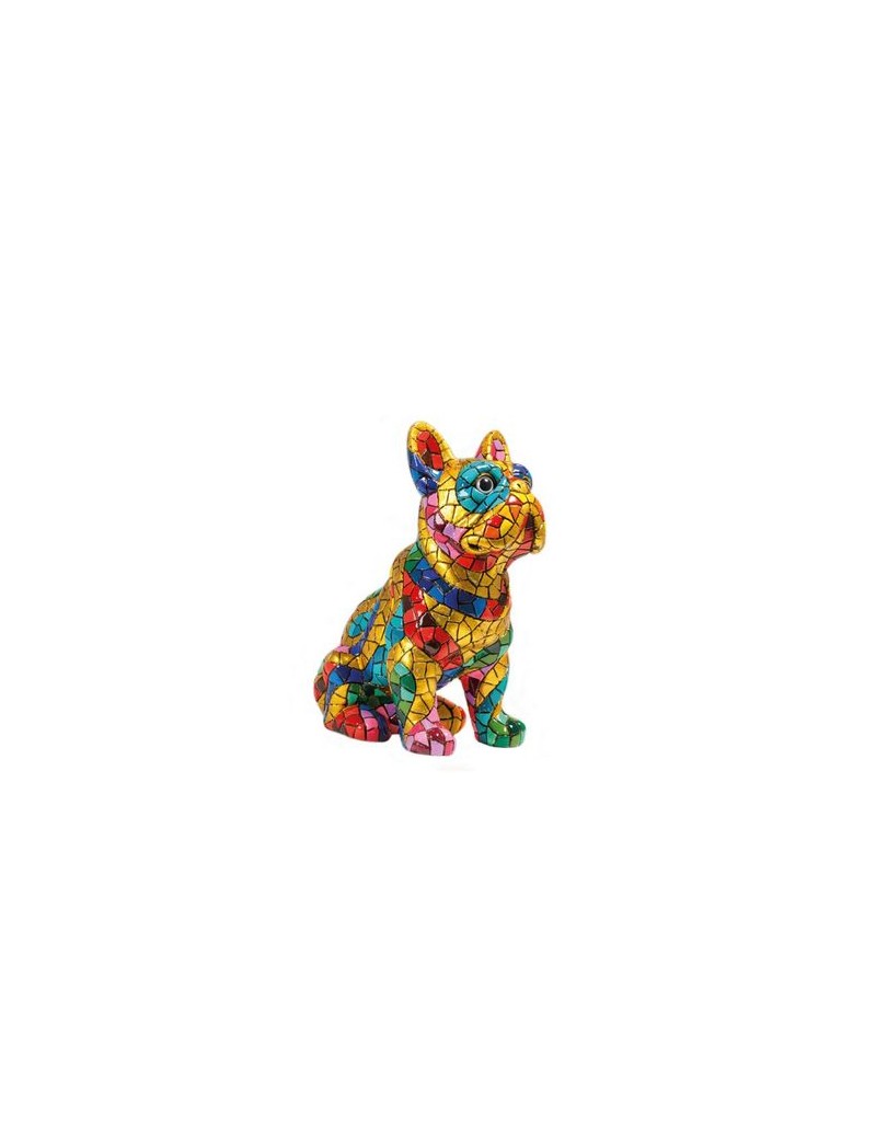 Bulldog decoratiu estil Gaudí – Figura de resina pintada a mà amb trencadís daurat