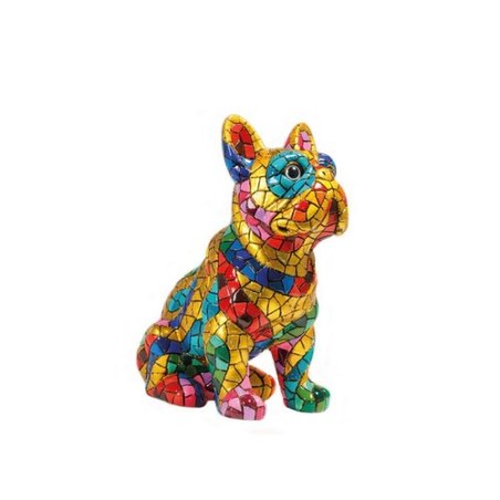 Decorative Bulldog in Gaudi style – Hand-painted resin figure with golden trencadis mosaic