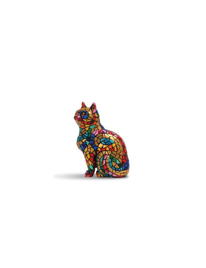 Chat décoratif de style Gaudí – Figurine en résine peinte à la main avec mosaïque de trencadís dorée