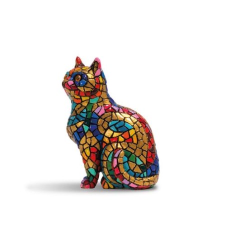 Gat decoratiu estil Gaudí – Figura de resina pintada a mà amb trencadís daurat
