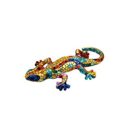 Salamandre décorative de style Gaudí – Figurine en résine peinte à la main avec mosaïque de trencadís dorée
