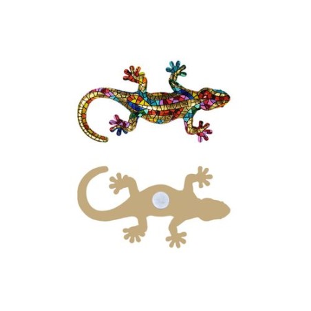 Imán Salamandra decorativa estilo Gaudí – Figura de resina pintada a mano con trencadís dorado