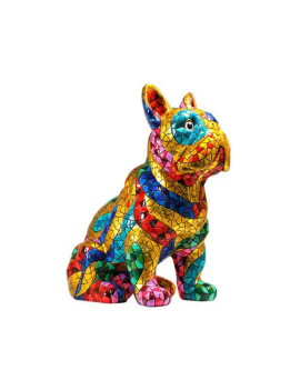 Bouledogue décoratif de style Gaudí – Figurine en résine peinte à la main avec mosaïque de trencadís dorée