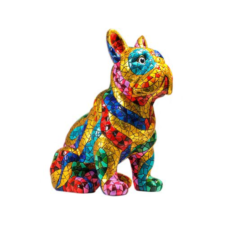 Bulldog decoratiu estil Gaudí – Figura de resina pintada a mà amb trencadís daurat