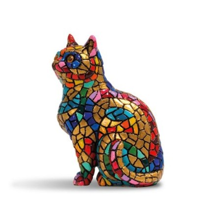 Gat decoratiu estil Gaudí – Figura de resina pintada a mà amb trencadís daurat