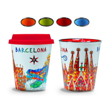Taza de Cerámica Gaudí Barcelona efecto térmico con Tapa