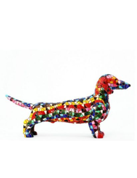 Perro Teckel decorativo estilo Gaudí – Figura de resina pintada a mano con trencadís